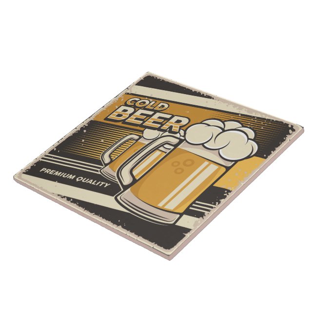 retro beer lovers word art  ceramic tile (Side)