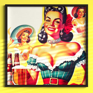 Retro Beer Pin-up Girl Poster