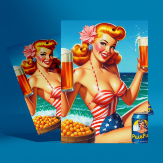 Retro Beer Pin-up Postcard