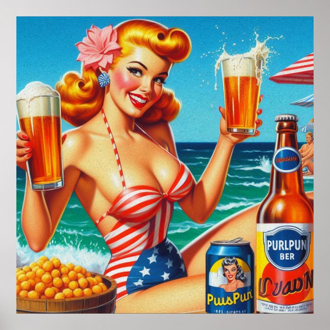 Retro Beer Pin-up Poster (Front)