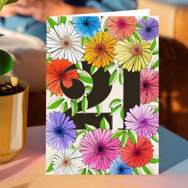 Retro Bege Personalized 21st Birthday Floral Card (Creator Uploaded)