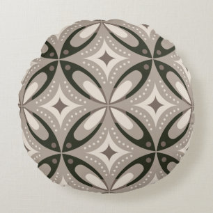 Retro Beige & Brown Geometric Shapes Round Pillow