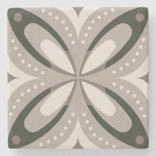 Retro Beige & Brown Geometric Shapes Stone Coaster
