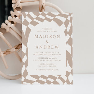 Retro Beige Checkerboard Wedding Invitation