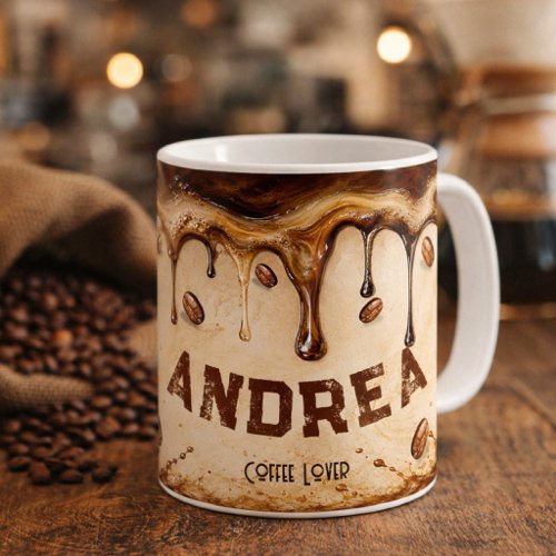 Retro Beige Coffee Drip Art Custom Name Gift  Mug