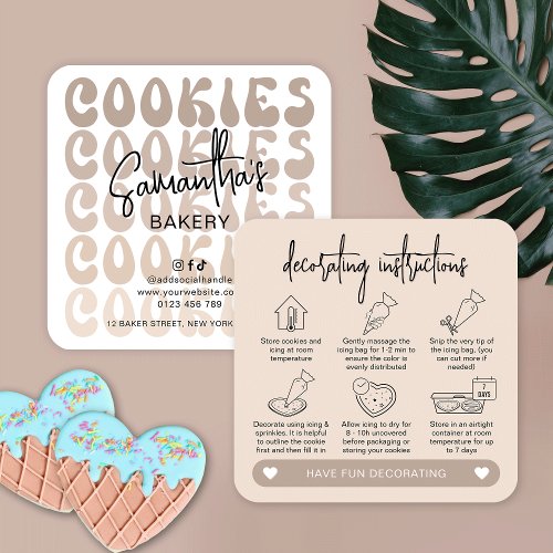 Retro Beige DIY Cookie Decorating Instructions Square Business Card