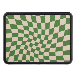 Retro Beige Green Checks Warped Checkered  Hitch Cover