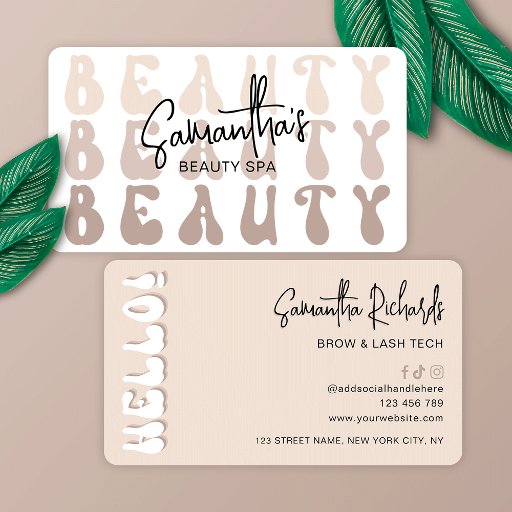 Customizable Retro Beige Modern Girly Lash Beauty Salon or Spa Business Card