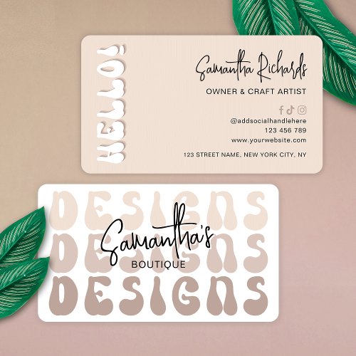 Retro Beige Modern Logo Handmade Designer Crafter Business Card