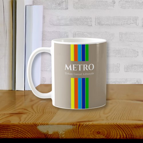 Retro Beige Modern Stripes Business Name Logo Coffee Mug