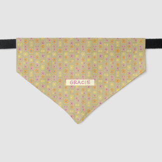 Retro Beige Patchwork Floral Custom Medium Pet Bandana Collar
