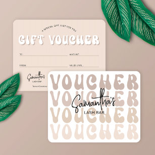 Retro Beige Trendy Beauty Salon Logo Gift Voucher Card