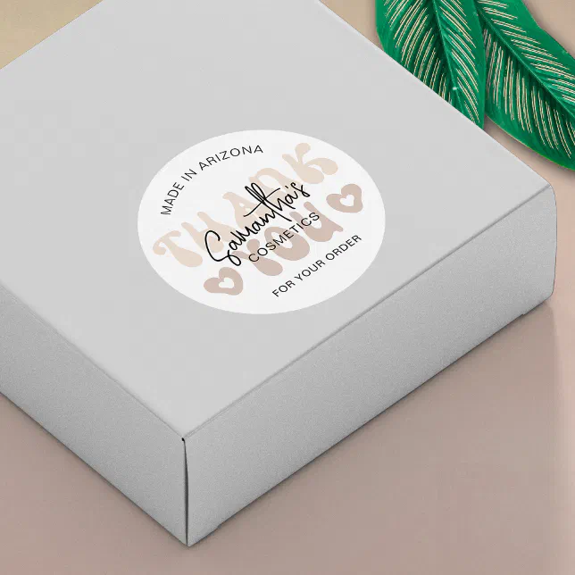 Retro Beige Trendy Thank You For Order Business Classic Round Sticker ...