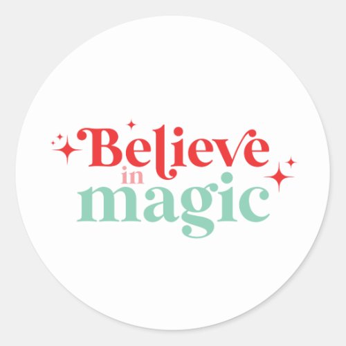 Retro Believe in Magic Christmas boho font Classic Round Sticker