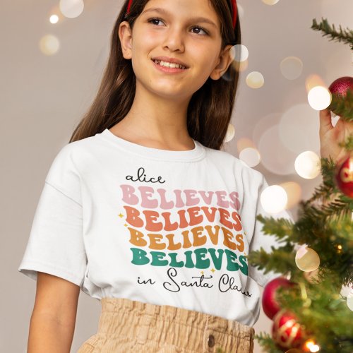 Retro believe in Santa Claus Christmas family kids T_Shirt