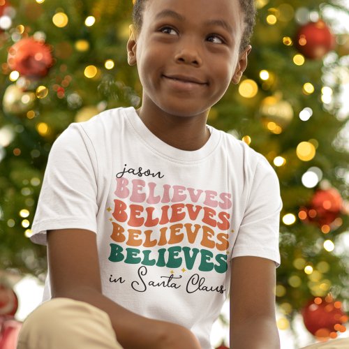 Retro believe in Santa Claus Christmas family kids T_Shirt