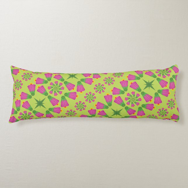 Retro Bell Flower Mandalas Green Body Pillow (Front)