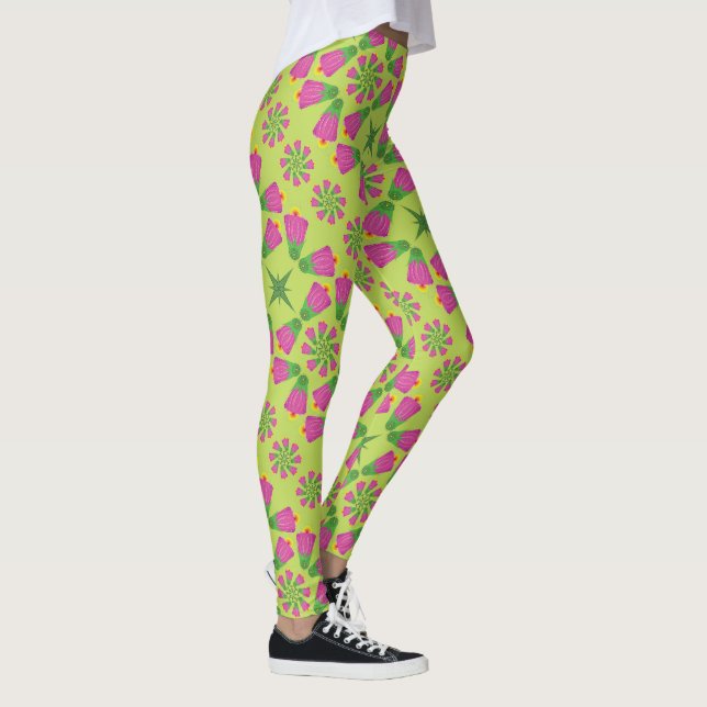Retro Bell Flower Mandalas Green Leggings (Right)