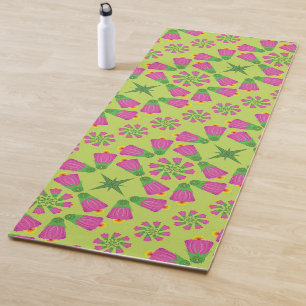 Retro Bell Flower Mandalas Green Yoga Mat