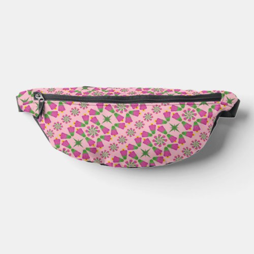 Retro Bell Flower Mandalas Pink Fanny Pack