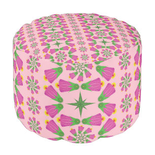 Retro Bell Flower Mandalas Pink Pouf