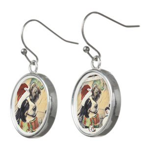 Retro Bernese Mountain Dog Christmas earrings