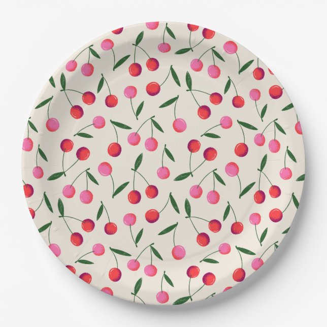Retro Berry Cherry Birthday Party Paper Plates (Front)