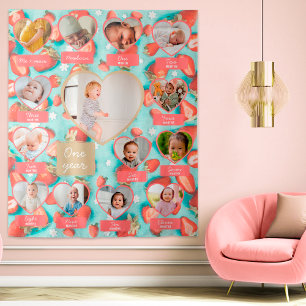 Retro Berry First 1st Birthday Party Wall Backdrop