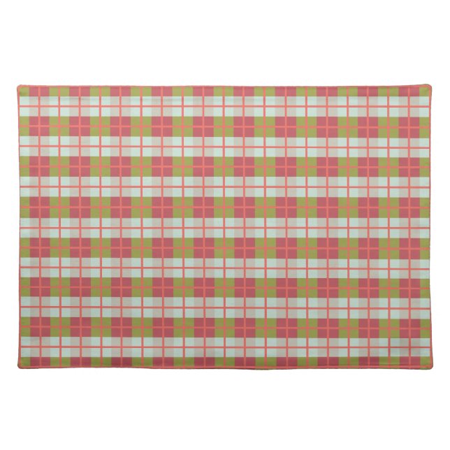 Retro Berry Mint Olive Pebble Plaid Cloth Placemat (Front)