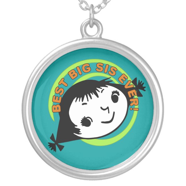 Retro Best Big Sis Ever Silver Plated Necklace (Front)