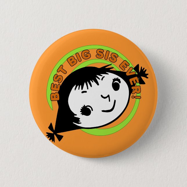 Retro Best Big Sister Ever Pinback Button (Front)