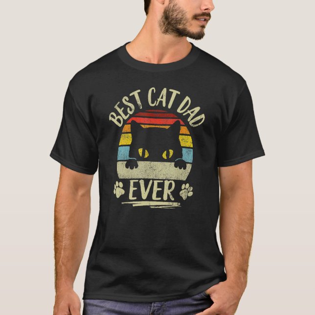 Retro Best Cat Dad Ever Cat Fathers Day Daddy Mens T-Shirt (Front)