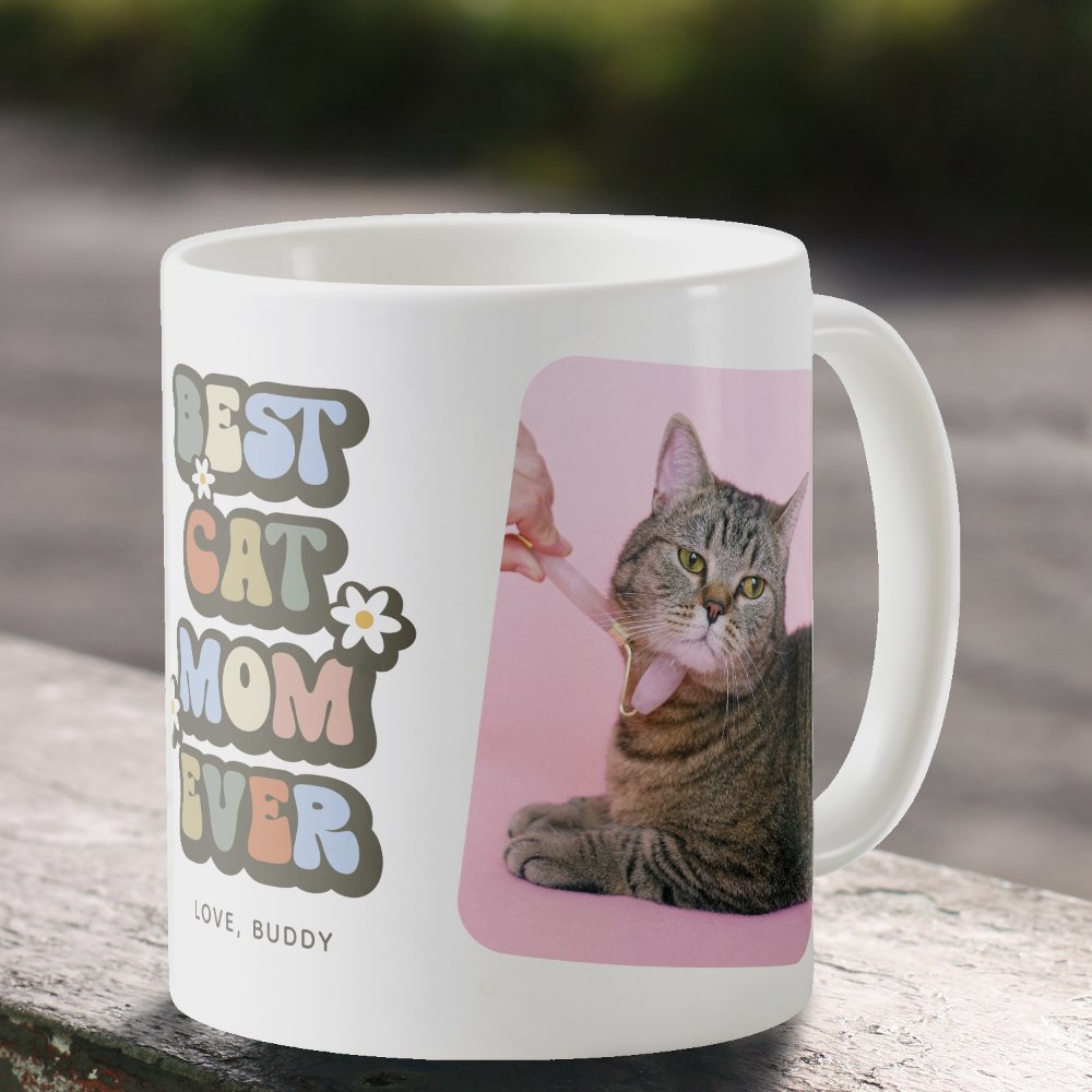 Discover Retro Best Cat Mom Custom Upload Photo Family Gift Coffee Mug