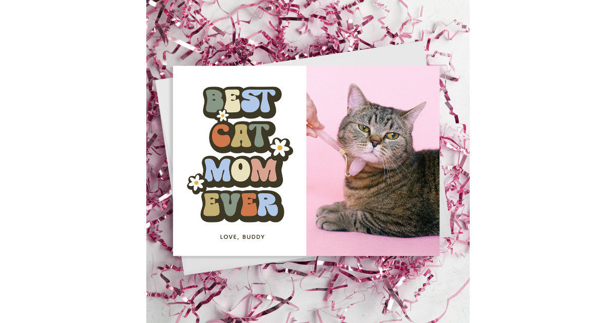 Retro Best Cat Mom Birthday Mothers Day Card | Zazzle