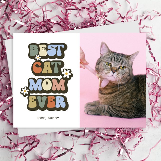 Retro Best Cat Mom Birthday Mothers Day Card (Creator Uploaded)