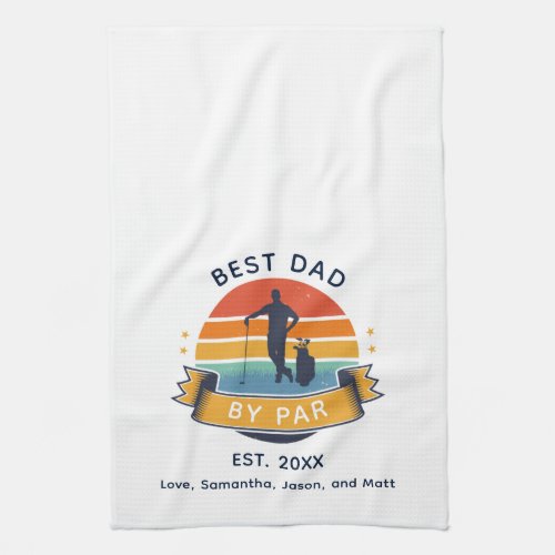 Retro Best Dad by Par Golfing Fathers Day Custom Kitchen Towel