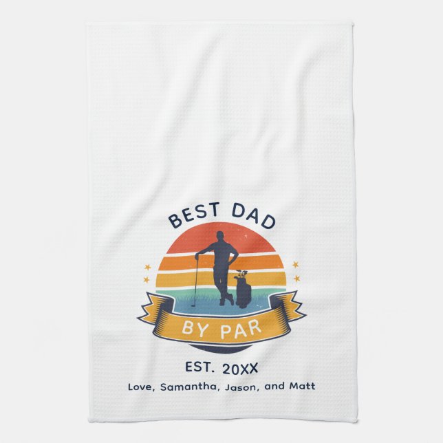 Retro Best Dad by Par Golfing Lover Custom Kitchen Towel (Vertical)