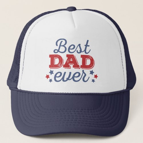 Retro Best DAD Ever Blue Red Patriotic Stars Trucker Hat