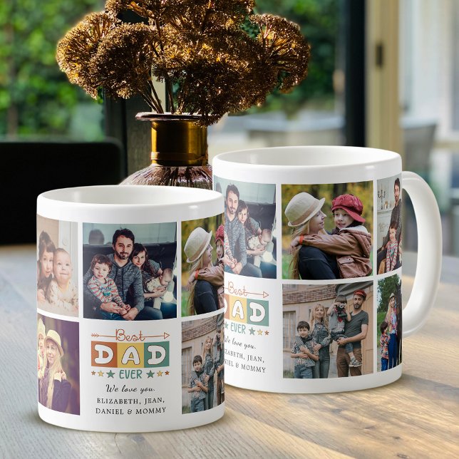 Retro Best Dad Ever Custom Photo Collage Coffee Mug (Creator Uploaded)