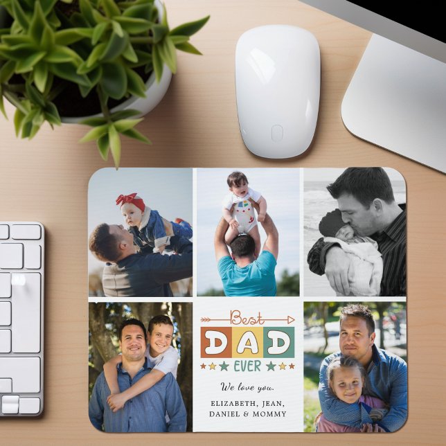 Retro Best Dad Ever Custom Photo Collage Mouse Pad (Creator Uploaded)