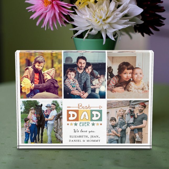 Retro Best Dad Ever Custom Photo Collage Plaque (Creator Uploaded)