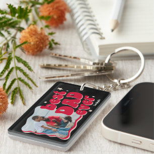 Retro Best Dad Ever Photo Keepsake Keychain
