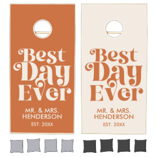 Retro Best Day Ever Wedding Cornhole Set