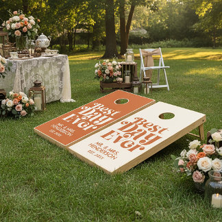 Retro Best Day Ever Wedding Cornhole Set