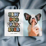 Retro Best Dog Dad Fathers Day Card<br><div class="desc">Treat a dog owner to this cool retro pet fathers day card featuring the saying 'BEST DOG DAD EVER' in a multi-color vintage 60s font, bold white flowers, a photo of their cute dog, and the pets name. This personalized greeting card would be perfect for fathers day or for someones...</div>
