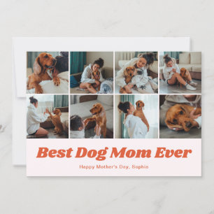 Retro Best Dog Mom 12 Photo Collage Pink Holiday Card