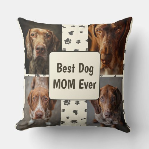 Retro Best Dog MOM Custom 4 Photo Bracco Italiano Throw Pillow