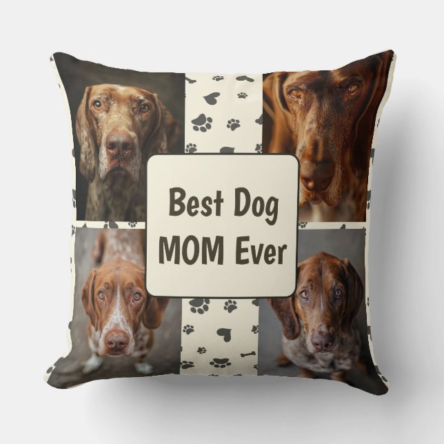 Retro Best Dog MOM Custom 4 Photo Bracco Italiano Throw Pillow (Front)
