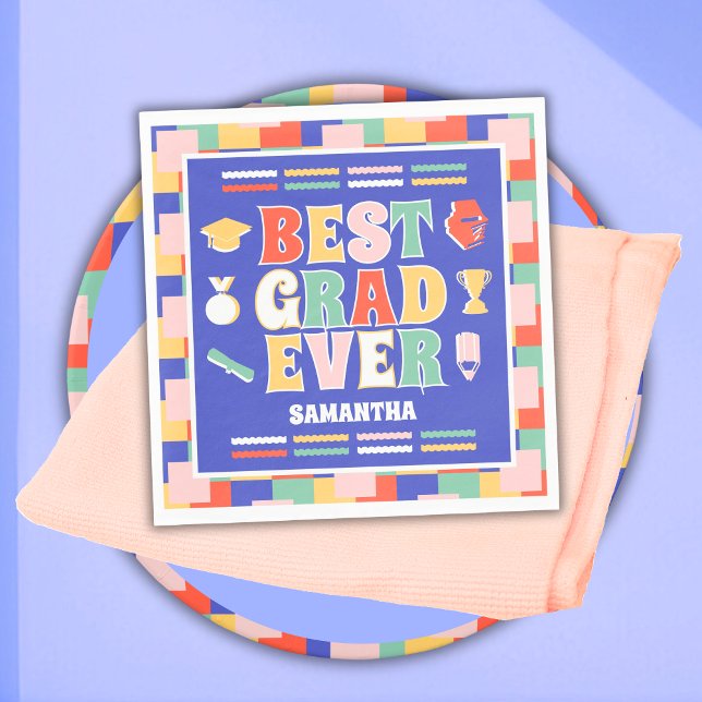 Retro Best Grad Ever Blue Graduation Party  Napkins (Creator Uploaded)