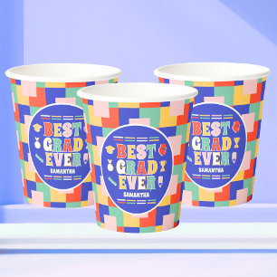 Retro Best Grad Ever Blue Graduation Party Paper Cups